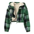 thumbnail image 1 of ZQUUVOU Women's Cropped Jacket Plush Fleece Lined Jacket Plaid Hooded Zip Front Layer Jacket with Pockets Fall Winter Outfits Green, 1 of 7