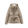 thumbnail image 1 of ZQUUVOU Women's Cropped Jacket Winter Hooded Jacket with Waist Tie Belt Slimming Thickened Outer Layer with Pocket Khaki, 1 of 8
