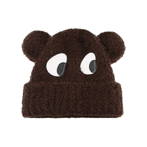 ZQUUVOU Women's Cute Dog Plush Hat with Big Eyes Ear Protection Knit Beanie Lovely Slouchy Plush Snow Cap Coffee