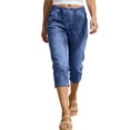 thumbnail image 1 of ZQUUVOU Women's Denim Capri Pants Low Rise Elastic Waist Vintage Casual Stretchy Pull-On Cropped Jeans with Pockets Blue, 1 of 9
