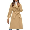 thumbnail image 1 of ZQUUVOU Women's Double Breasted Pea Coat Notch Collar Long Sleeve Jacket with Pockets Warm Fall Fashion Outerwear Tops Brown, 1 of 6