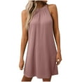 thumbnail image 1 of ZQUUVOU Women's Dress Casual Halter Solid Color Sleeveless Midi Dress Pink,M, 1 of 6
