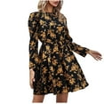thumbnail image 1 of ZQUUVOU Women's Dress Printed Floral Long Sleeved Round-Neck Dress Yellow,L, 1 of 8