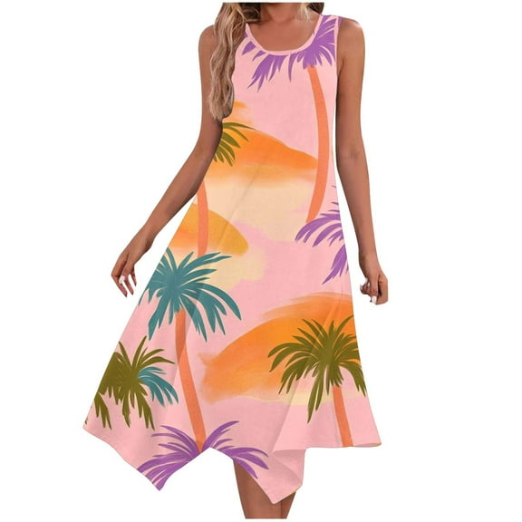 ZQUUVOU Women's Dress Printed Floral Sleeveless Pockets Summer Beach Maxi Dresses B-Pink,S
