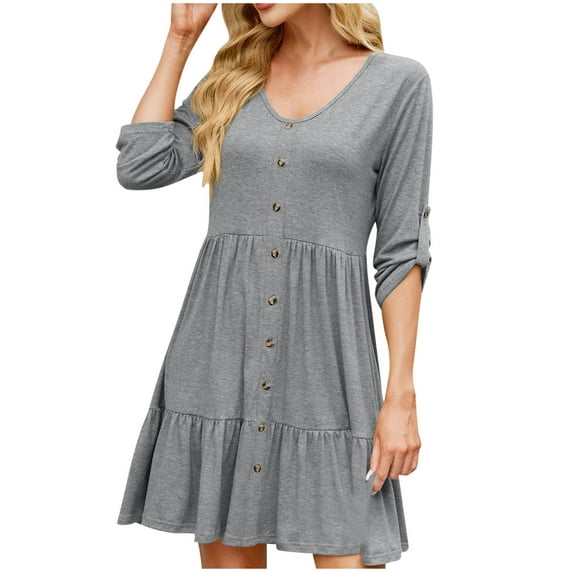 ZQUUVOU Women's Dress Solid Half Sleeves Botton Down Dress Gray,2XL