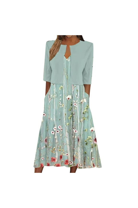 Women's Dress With Cardigan 2 Piece Set Sleeveless Boho Tank Dress Jacket Flowy Wedding Guest Maxi Dress Mint Green,XL