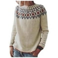thumbnail image 1 of ZQUUVOU Women's Fall And Winter Sweater Printed Round Neck Loose Fashion Knit Pullover Beige, 1 of 3