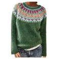 thumbnail image 1 of ZQUUVOU Women's Fall And Winter Sweater Printed Round Neck Loose Fashion Knit Pullover Olive Green, 1 of 5