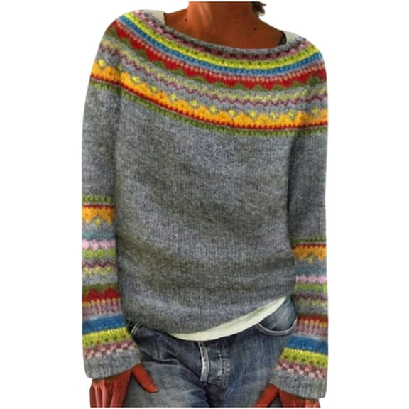 ZQUUVOU Women's Fall And Winter Sweater Printed Round Neck Loose Fashion Knit Pullover Yellow