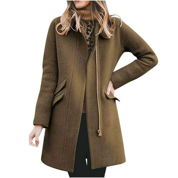 ZQUUVOU Women's Fall Fleece Coat Solid Color Zip Up Trench Coat with Pocket Casual Plush Winter Warm Coat Outerwear Green