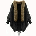 thumbnail image 1 of ZQUUVOU Women's Fall Winter Cape Poncho Casual Open Front Faux Fur Collar Cardigan Soft Warm Cover Up Lounge Wear Tops Black, 1 of 5