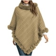 thumbnail image 1 of ZQUUVOU Women's Fall Winter Knit Cape Poncho Solid Color Pullover Faux Fur Trim Cable Knit Chunky Turtleneck Cardigan Beige, 1 of 4