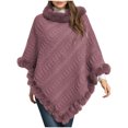 thumbnail image 1 of ZQUUVOU Women's Fall Winter Knit Cape Poncho Solid Color Pullover Faux Fur Trim Cable Knit Chunky Turtleneck Cardigan Pink, 1 of 4
