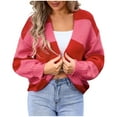 thumbnail image 1 of ZQUUVOU Women's Fall Winter Sweater Casual Loose Stripe Print Long Sleeved Cardigan Cozy Loose Knit Sweater Top Red, 1 of 8