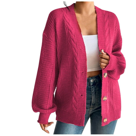 ZQUUVOU Women's Fall Winter Sweater Knit Long Sleeve Plain Color Button Cardigan Open Front Soft Casual Sweater Coat Red
