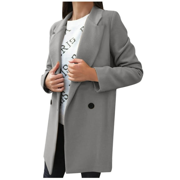 ZQUUVOU Women's Fall and Winter Coat Straight Cardigan Solid Color Button Pocket Coat Gray