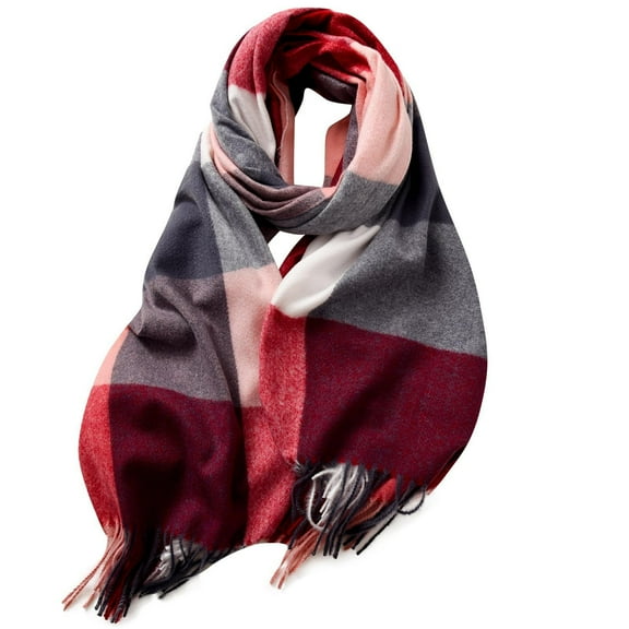 ZQUUVOU Women's Fashion Scarves Large Tassel Plaid Scarf Long Shawl Winter Warm Soft Scarf Oversized Scarves Wraps Burgundy