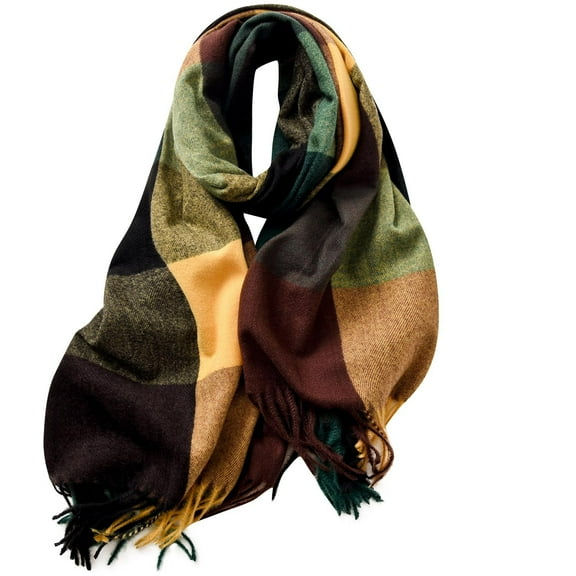 ZQUUVOU Women's Fashion Scarves Large Tassel Plaid Scarf Long Shawl Winter Warm Soft Scarf Oversized Scarves Wraps Olive Green