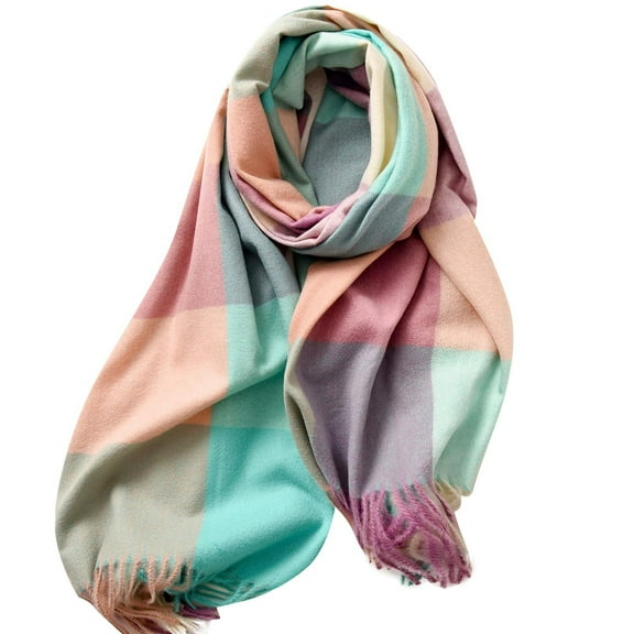 ZQUUVOU Women's Fashion Scarves Large Tassel Plaid Scarf Long Shawl Winter Warm Soft Scarf Oversized Scarves Wraps Green