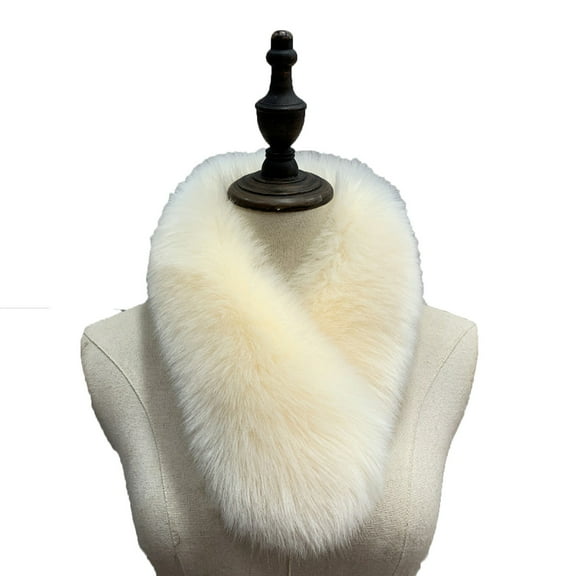 ZQUUVOU Women's Faux F Fur Scarf Collar Pure Color Shawl Wrap Plush Fall Winter Fashion Accessory Detachable Coat Beige