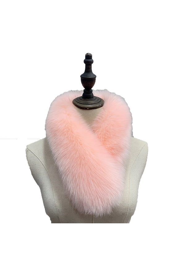 Women's Faux F Fur Scarf Collar Pure Color Shawl Wrap Plush Fall Winter Fashion Accessory Detachable Coat Pink