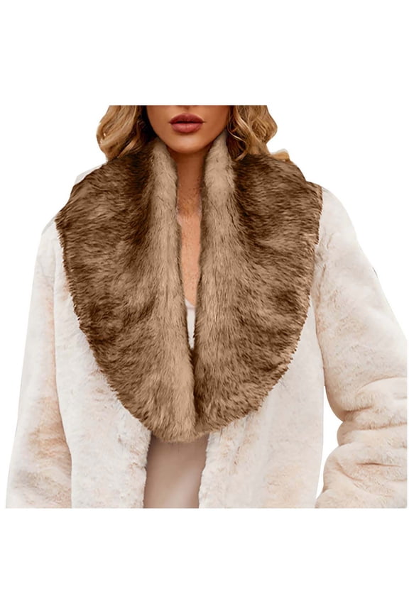 Women's Faux Fur Collar Scarf Neck Warmer Wrap Scarf Shawl Elegant Fashion for Fall Winter Coat Decor Bronze