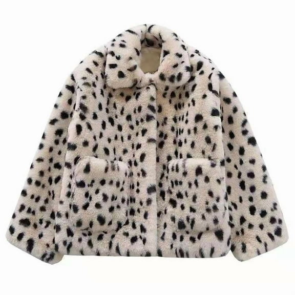 ZQUUVOU Women's Faux Fur Cropped Jacket Winter Warm Long Sleeve Cozy Fluffy Leopard Solid Color Sherpa Coat with Pockets White