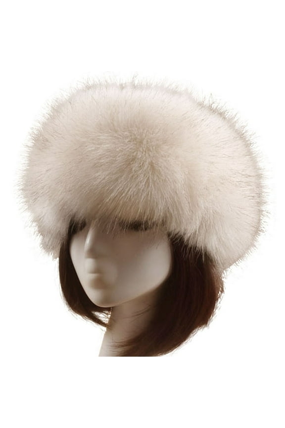 Women's Faux Fur Headband Stretch Ear Warmer Soft Winter Ear Muffs Ski Headband Outdoor Thick Warm Headband Beige