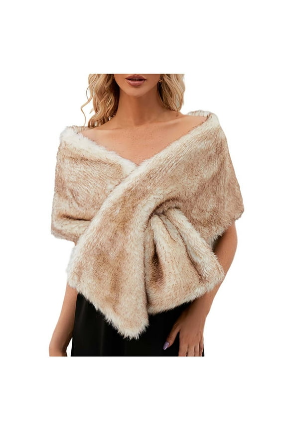 Women’s Faux Fur Wraps Elegant Capelet Bridal Wedding Shawls Shrug Scarf Party Cover Up for Bride and Bridesmaids Beige