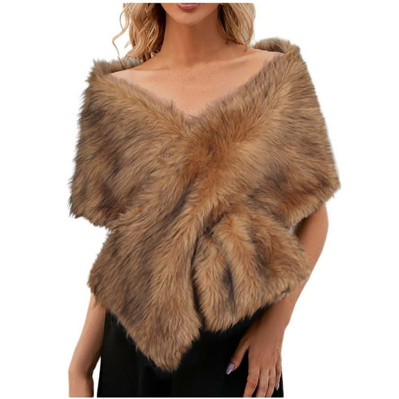 ZQUUVOU Women’s Faux Fur Wraps Elegant Capelet Bridal Wedding Shawls Shrug Scarf Party Cover Up for Bride and Bridesmaids Brown