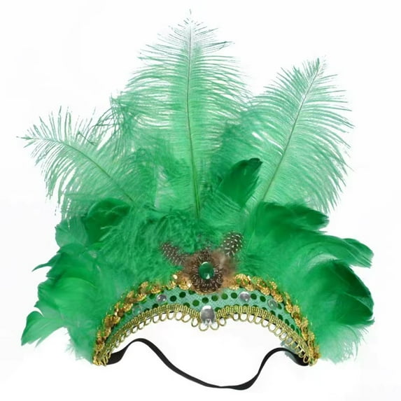 ZQUUVOU Women's Feather Headpiece Carnival Feather Sequin Headdress for Masquerade Party Vegas Showgirl Headbands Green