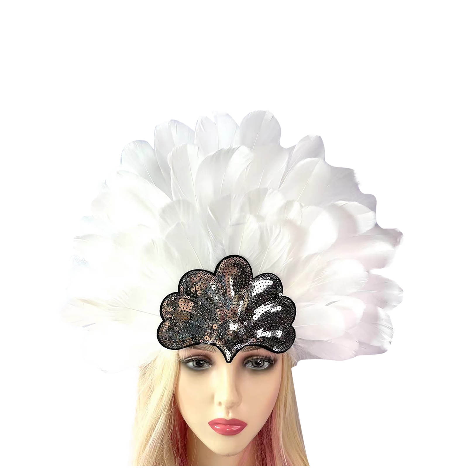 Showgirl Feather Headpiece Sequin Carnival Masquerade Party Headdress Headband ZQUUVOU Women main image 3