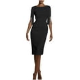 thumbnail image 1 of ZQUUVOU Women's Fitted Dress Round Neck 3/4 Sleeve Classy Bodycon Knee Length Office Dress for Work Formal Outfits Black, 1 of 6