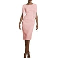 thumbnail image 1 of ZQUUVOU Women's Fitted Dress Round Neck 3/4 Sleeve Classy Bodycon Knee Length Office Dress for Work Formal Outfits Pink, 1 of 6