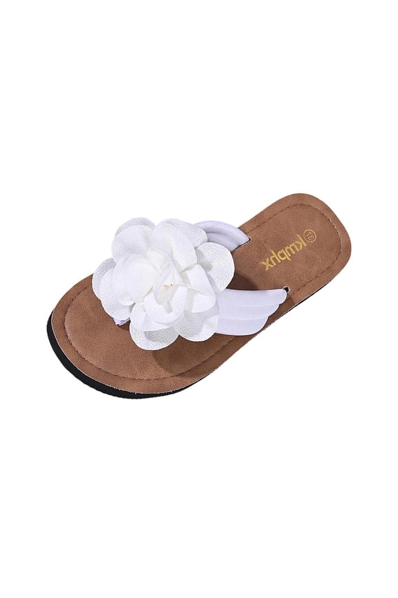 Women's Flat Flip Flops Floral Toe Post Sandals Spring Summer Beach Lightweight Comfortable Casual House Slippers White