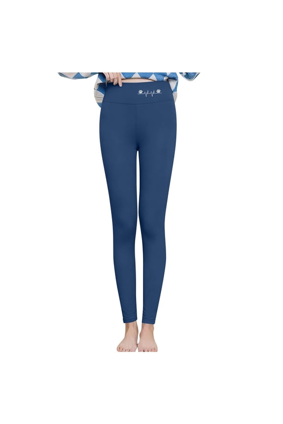 Women's Fleece Lined Leggings Sherpa Plush Thermal Print Pattern High Waist Warm Pants Winter Loungewear Blue D