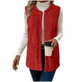 thumbnail image 1 of ZQUUVOU Women's Fleece Vest Sleeveless Cable Knit Sweater Velvet Cardigan Pocket Crew Neck Sleeveless Jacket Tops Red A, 1 of 8