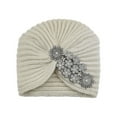 thumbnail image 1 of ZQUUVOU Women's Flower Rhinestone Turban Cap Muslim Pre Tied Beanie Headwrap Sequin Bonnet Stretch Pleated Hat Beige A, 1 of 3