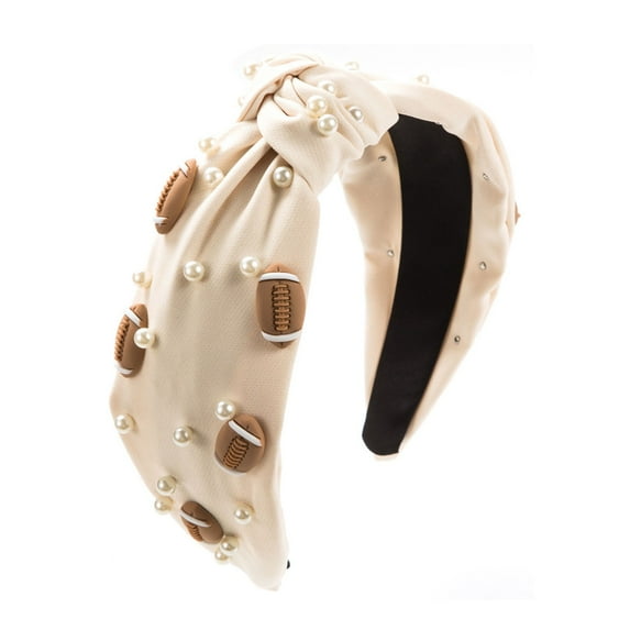 ZQUUVOU Women's Football Headband Crystal Knotted Headband Wide Top Knot Headband Rhinestone Hair Accessories Beige B