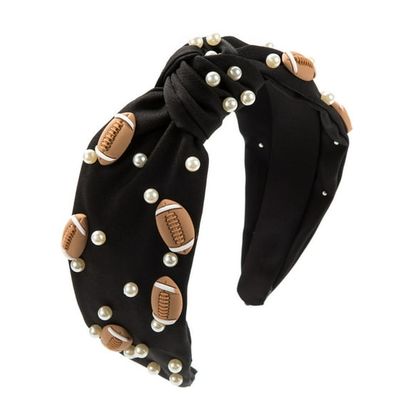 ZQUUVOU Women's Football Headband Crystal Knotted Headband Wide Top Knot Headband Rhinestone Hair Accessories Black B