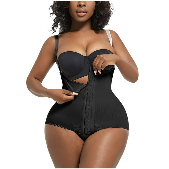 ZQUUVOU Women's Front Closure Waist Trainer Bodysuit Tummy Control Corset Full Body Shaper Tank Top with Adjustable Straps Black