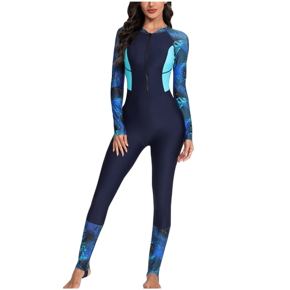 ZQUUVOU Women's Full Body Rash Guard One Piece Swimsuit Zipper Sun Protection Surfing Swimming Diving Suit Navy