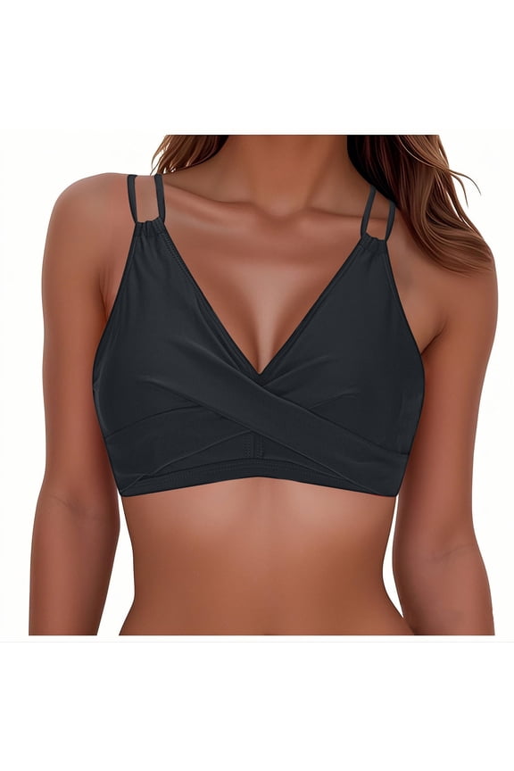 Women's Full Coverage Bikini Top No Bottom Push Up Swimsuit Top Sport Bra Bathing Suits Tops (A-Black,XL)