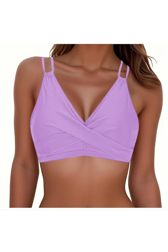 Women's Full Coverage Bikini Top No Bottom Push Up Swimsuit Top Sport Bra Bathing Suits Tops (A-Purple,L)
