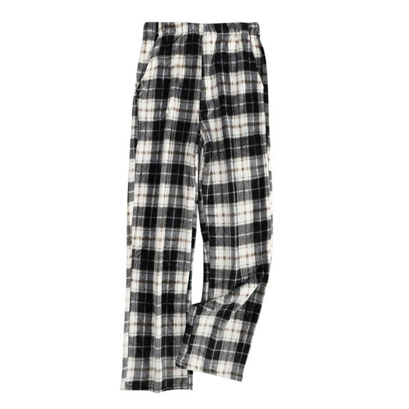 ZQUUVOU Women's Fuzzy Pajama Pants Wide Leg Cute Plaid Pj Pants Soft Plush Warm Lounge Sleepwear with Pockets Black B