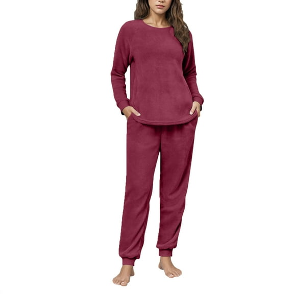 ZQUUVOU Women's Fuzzy Pajamas Set Plaid Winter Warm Plush Fleece 2 Piece Set Tops and Pants with Pocket Watermelon Red B