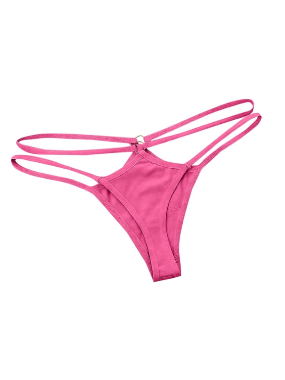 Women's G String Thong Thin Double Strap Low Rise Thong Soft Stretch T-back Breathable Hipster Underwear Hot Pink