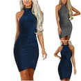 thumbnail image 1 of ZQUUVOU Women's Glitter Halter Gown Off Shoulder Sleeveless Bodycon Stretchy Formal Dress for Wedding Party Night Out Blue, 1 of 9