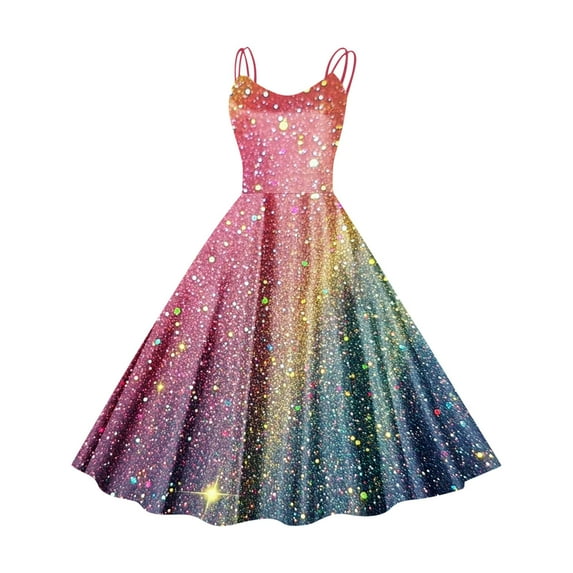 ZQUUVOU Women's Glitter Print Dress Sleeveless Mini Length Cute Vintage Valentines Carnival Sparkling Outfit Multicolor C