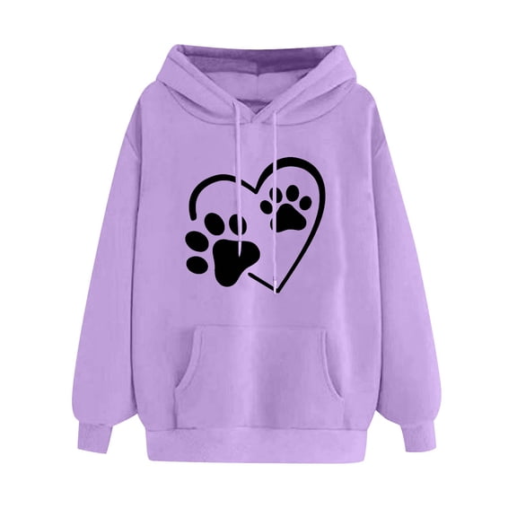 ZQUUVOU Women's Graphic Hoodies Cat Paw Print Drawstring Double-layer Hoodie with Pocket Regular-Fit Pullover Hoodie Purple